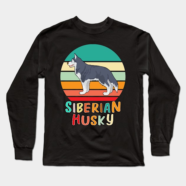 Vintage Retro Siberian Husky Long Sleeve T-Shirt by adrinalanmaji